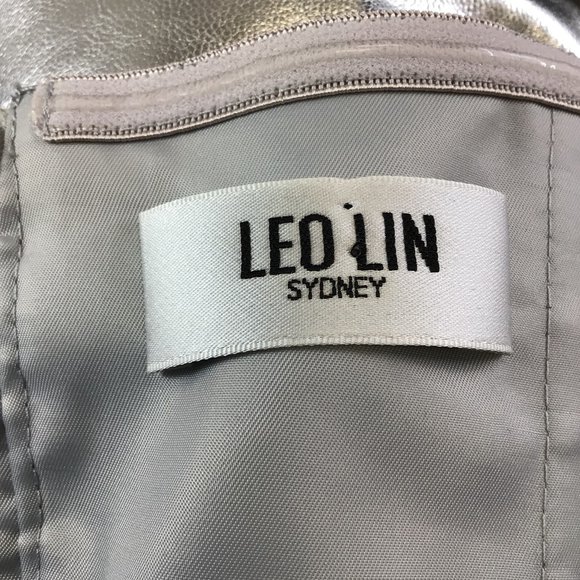 LEO LIN SILVER METALLIC SYBIL LEATHER BUSTIER MIDI DRESS - Picture 4 of 4